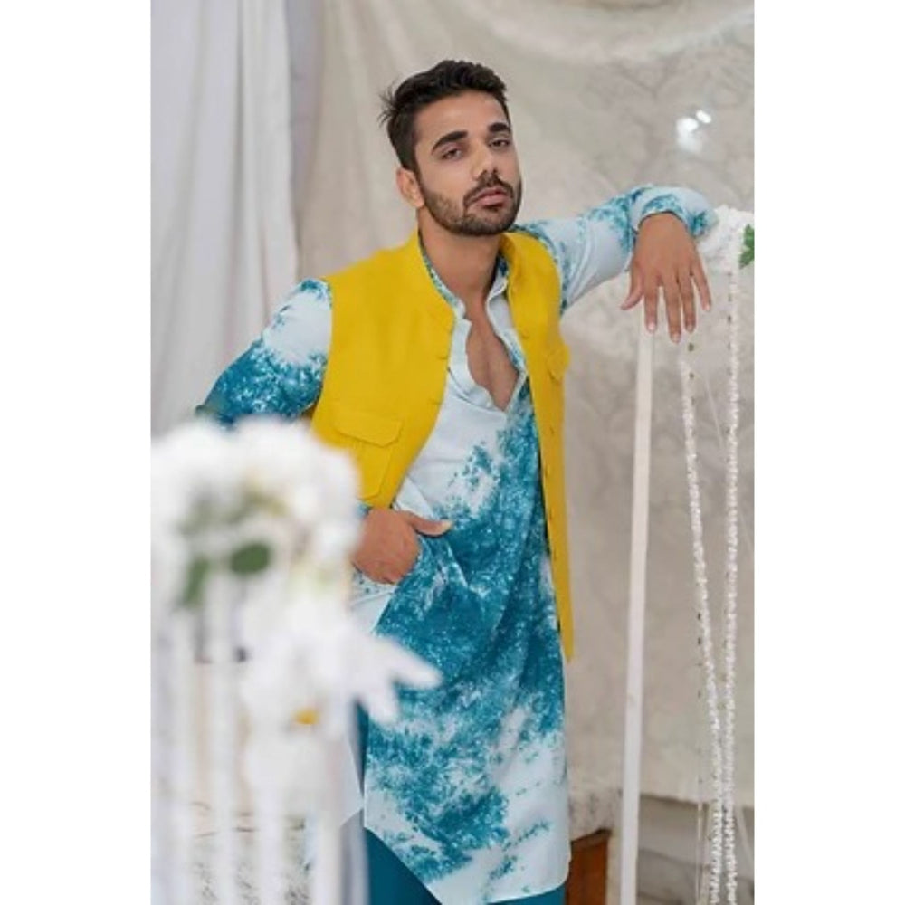 Runit Gupta Tie And Dye Blue and White Kurta with Pyjama (Set of 2)