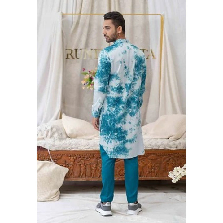 Runit Gupta Tie And Dye Blue and White Kurta with Pyjama (Set of 2)