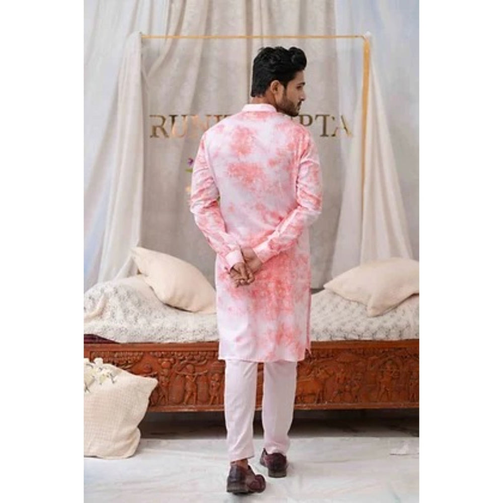 Runit Gupta Tie And Dye Coral and White Kurta with Pyjama (Set of 2)