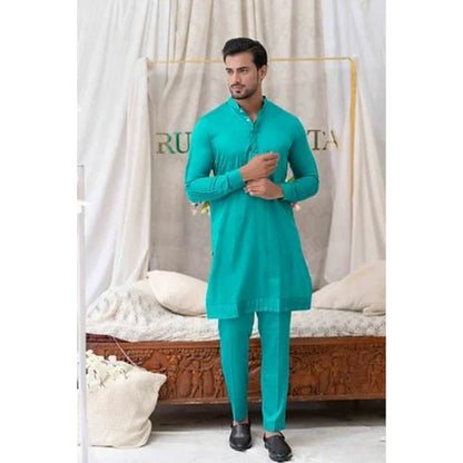 Runit Gupta Blue Solid Kurta with Pyjama (Set of 2)