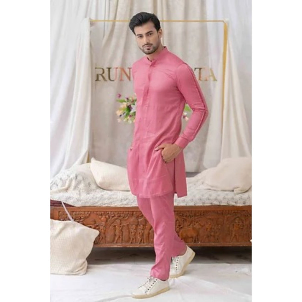 Runit Gupta Onion Pink Solid Kurta with Pyjama (Set of 2)