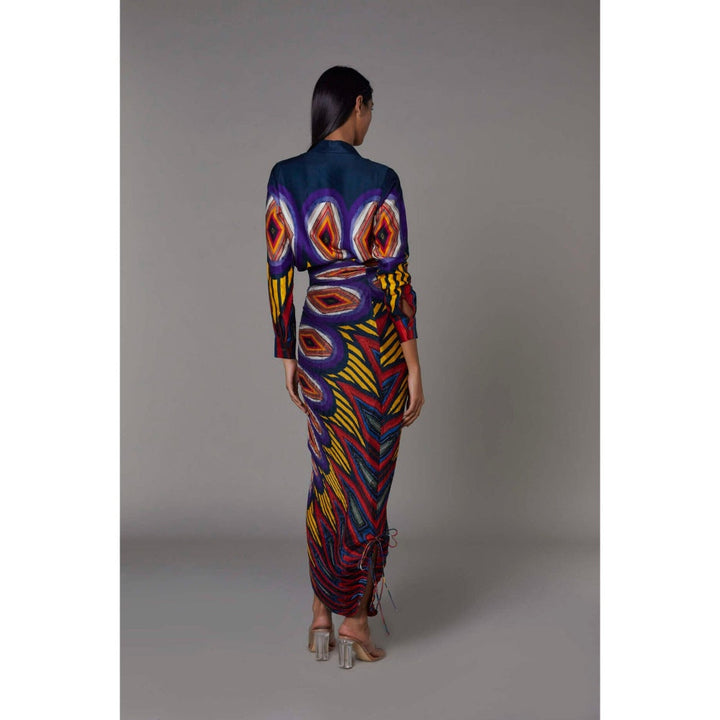 Saaksha and Kinni Multi Coloured Abstract Printed Collared Shirt & Skirt