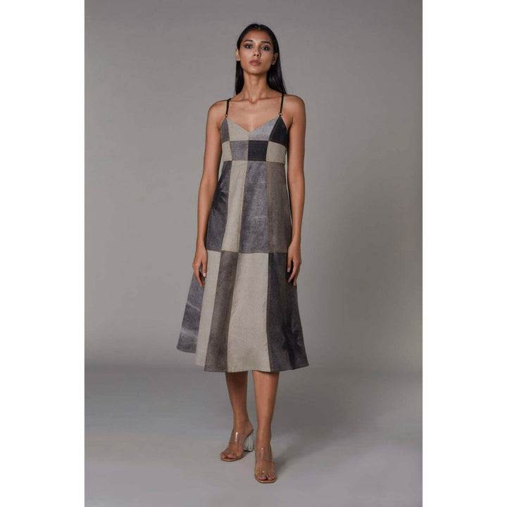 Saaksha and Kinni Grey Patchwork Summer Dress