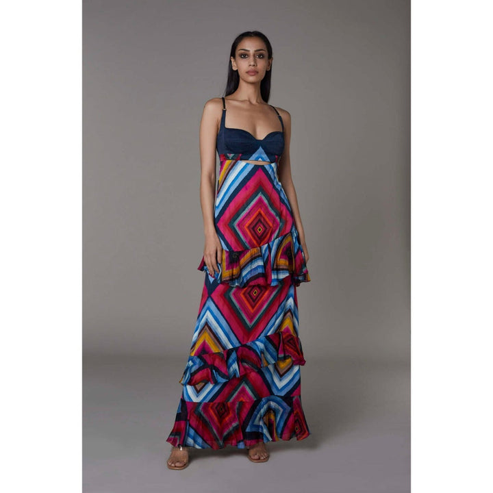 Saaksha and Kinni Dark Pink & Blue 3 Tiered Maxi Dress