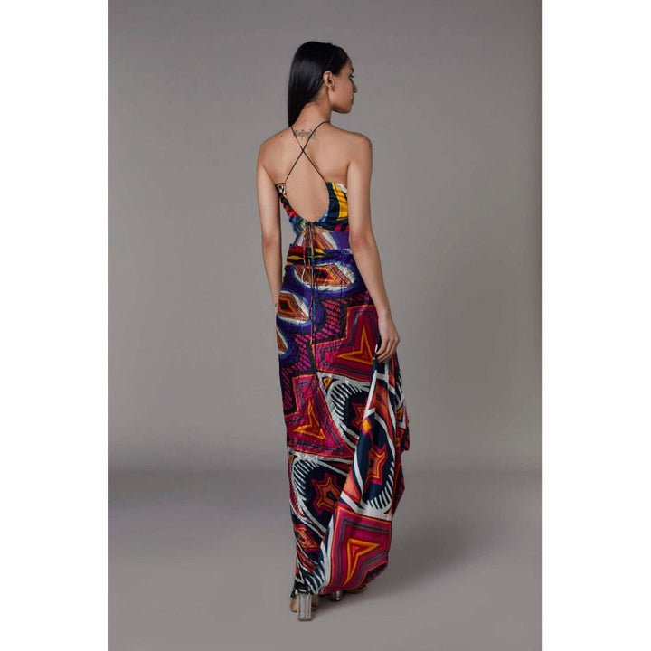 Saaksha and Kinni Abstract Print Halter Style Ruched Bralette & Skirt