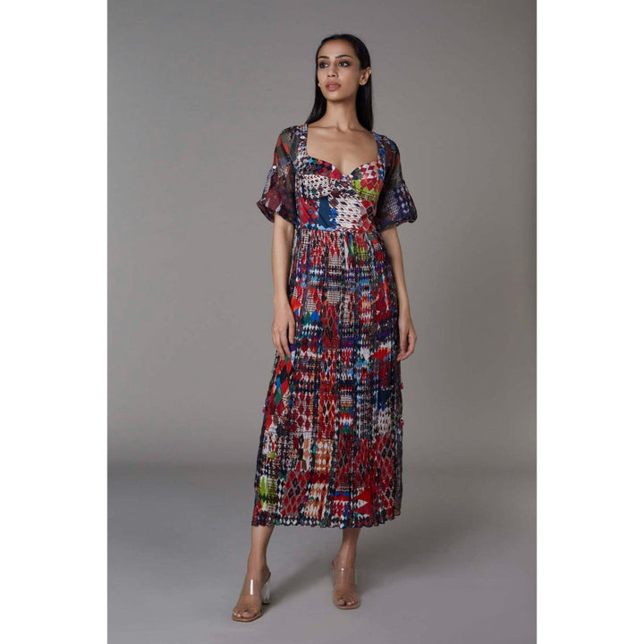 Saaksha and Kinni Multi Organza Abstract Print Dress
