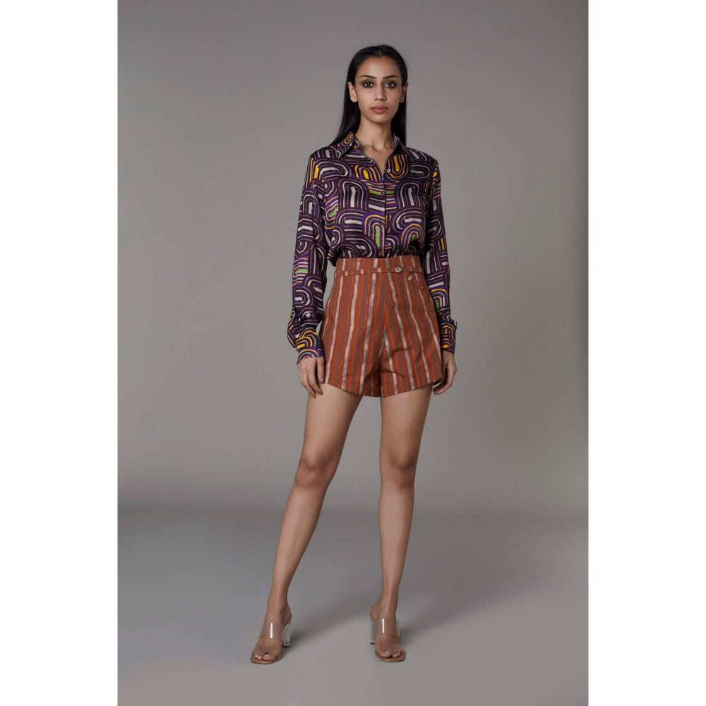 Saaksha and Kinni Purple & Rust Semi Circle Printed Shirt & Shorts