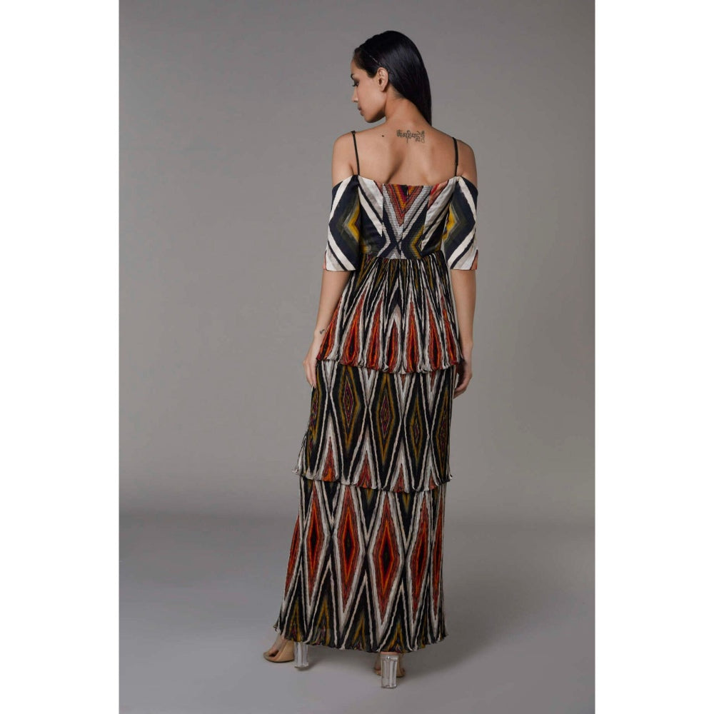 Saaksha and Kinni Multi Cold Shoulder Abstract 3 Tiered Maxi