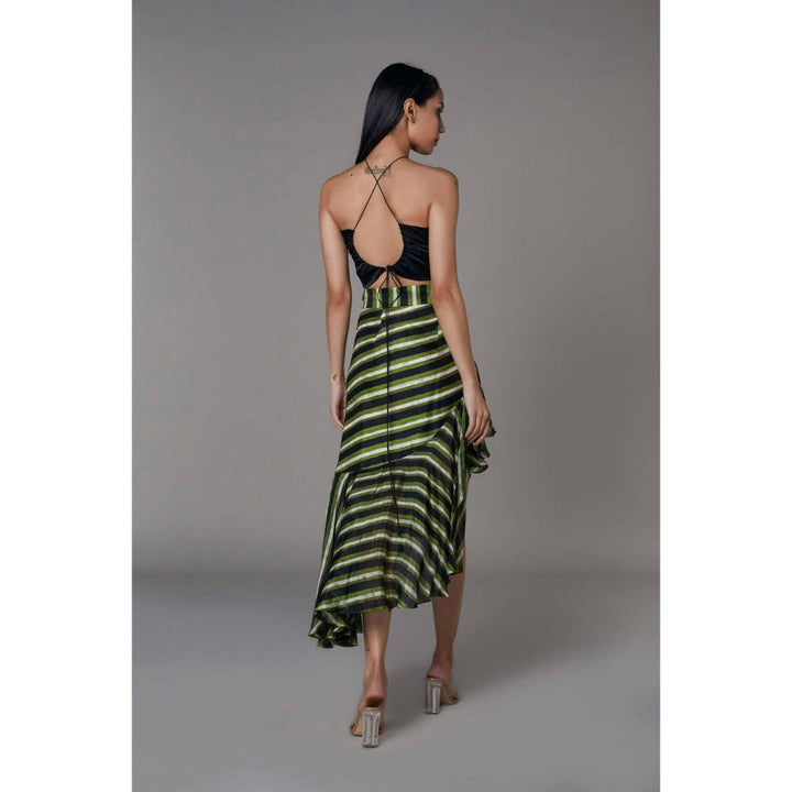 Saaksha and Kinni Asymmetric Black & Green Bralette - Skirt