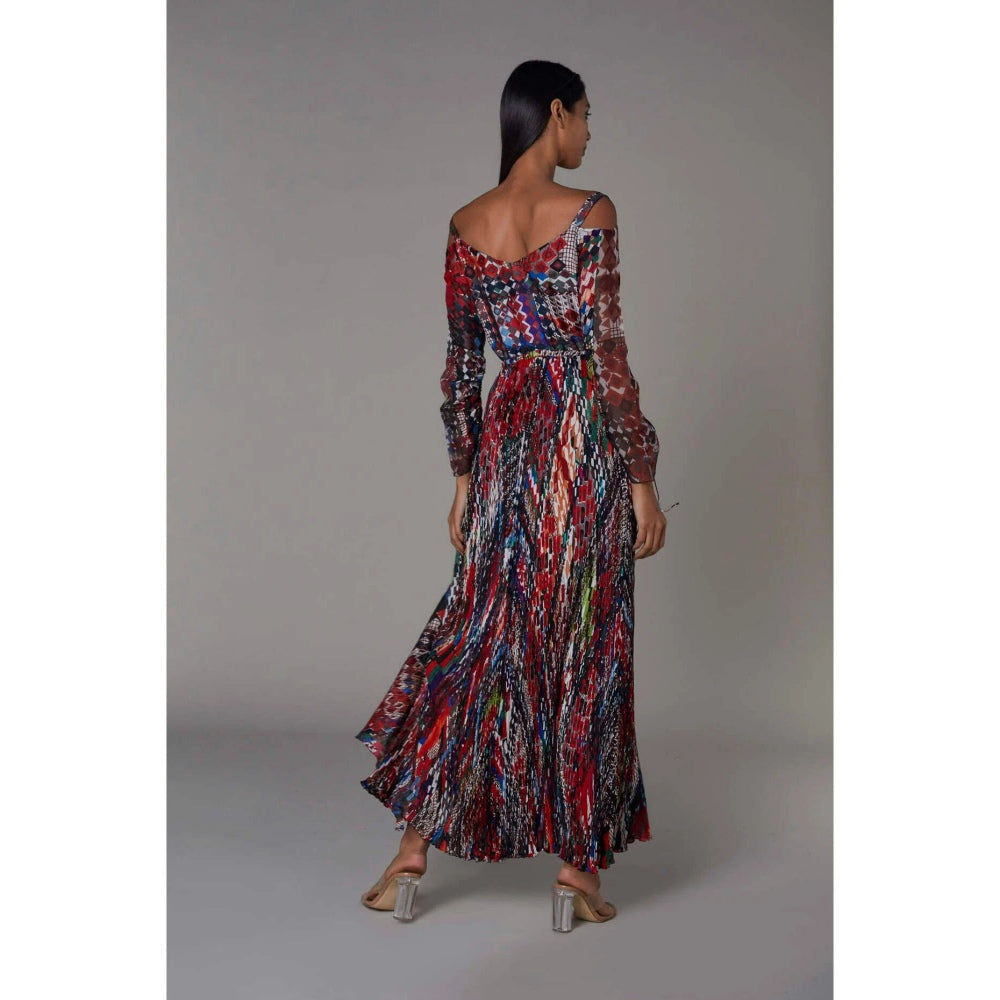 Saaksha and Kinni Cold Shoulder Asymmetric Abstract Print Dress