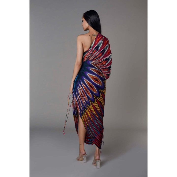 Saaksha and Kinni Multi Print Pleated Abstract Sari Dress