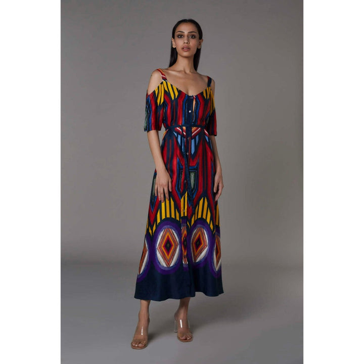 Saaksha and Kinni Multi Abstract Print Summer Dress with Sleeves