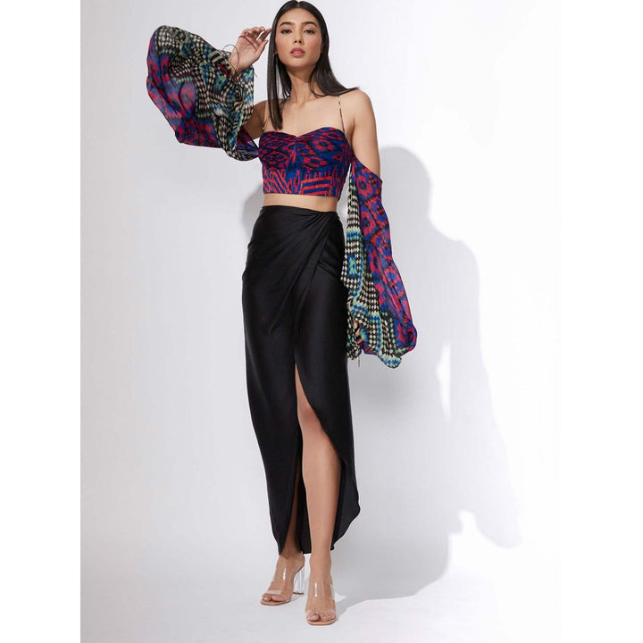 Saaksha and Kinni Black Asymmetric Pencil Skirt with Multi Bustier Style Blouse