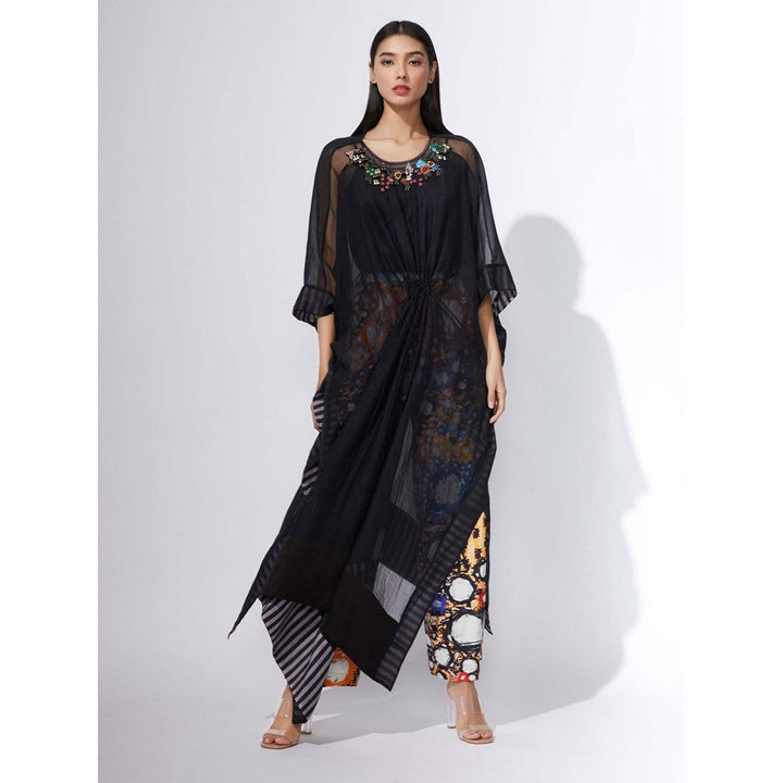 Saaksha and Kinni Asymmetric Black Kaftan & Print Trouser