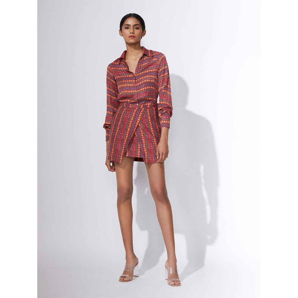 Saaksha and Kinni Mirror Print Collared Shirt & Wrap Style Skirt