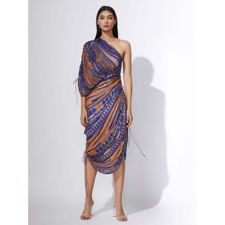 Saaksha and Kinni Purple & Yellow Micro Pleated Sari Dress