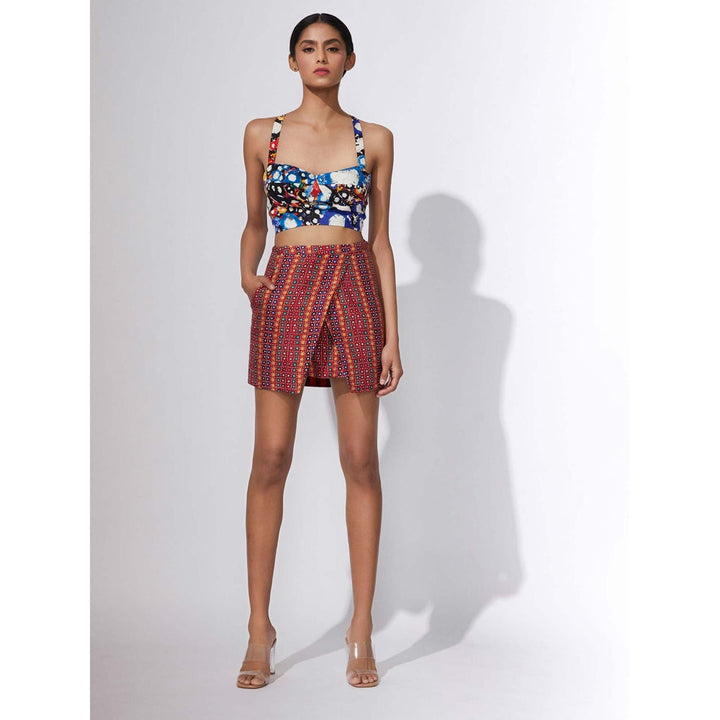 Saaksha and Kinni Mirror Print Bustier with Wrap Style Skirt