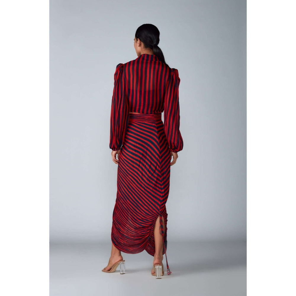 Saaksha and Kinni Stripe Print Tie Blouse Stripe Print Hand Micro Pleated Skirt
