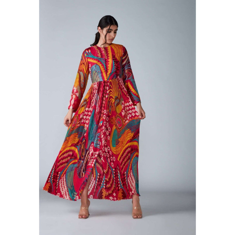Saaksha and Kinni Abstract Flying Bird Front Opening Dress