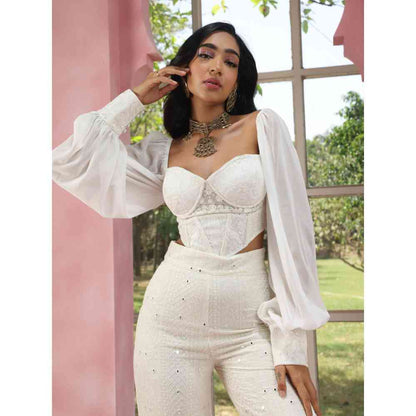 Saanjh by Lea Ruhiya White Embroidered Georgette Corset Blouse