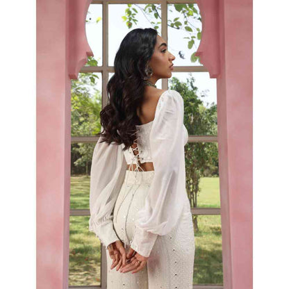 Saanjh by Lea Ruhiya White Embroidered Georgette Corset Blouse