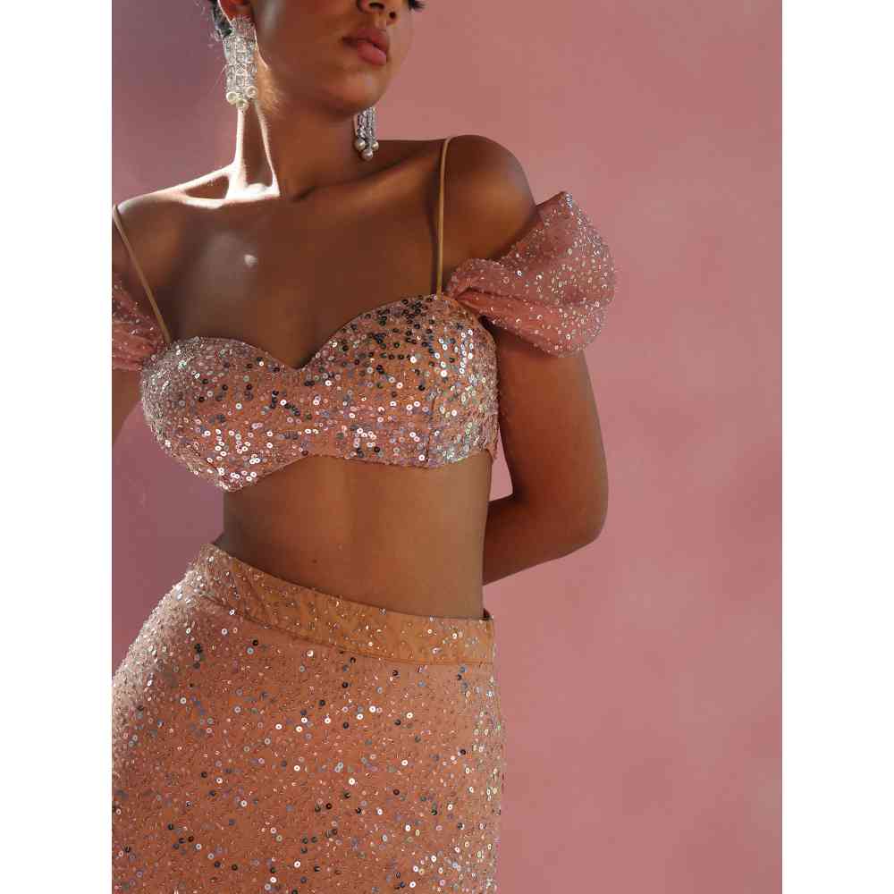 Saanjh by Lea Tazmeen And Shazana Hand Embellished Ombre Lehenga Set (Set of 2)