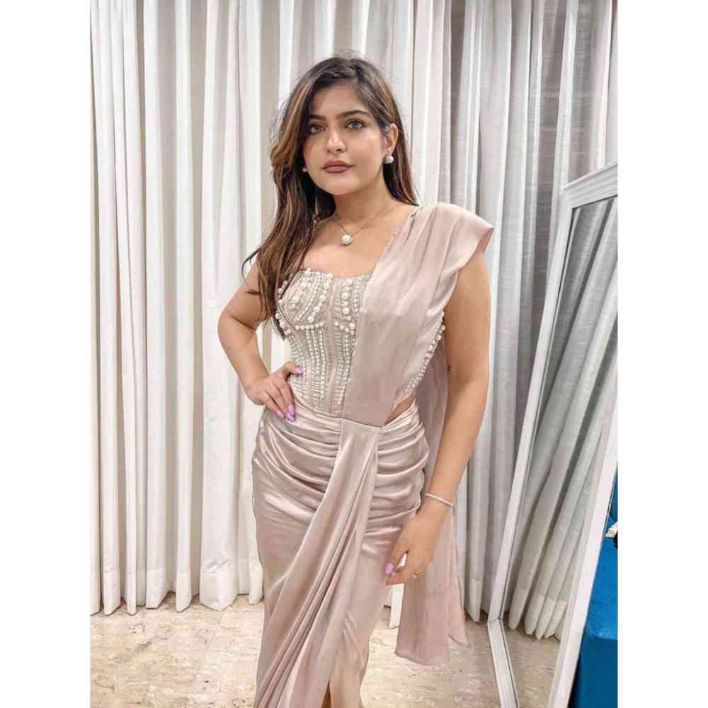 Saanjh by Lea Leila Champagne Hand Embroidered Corset Without Sleeves