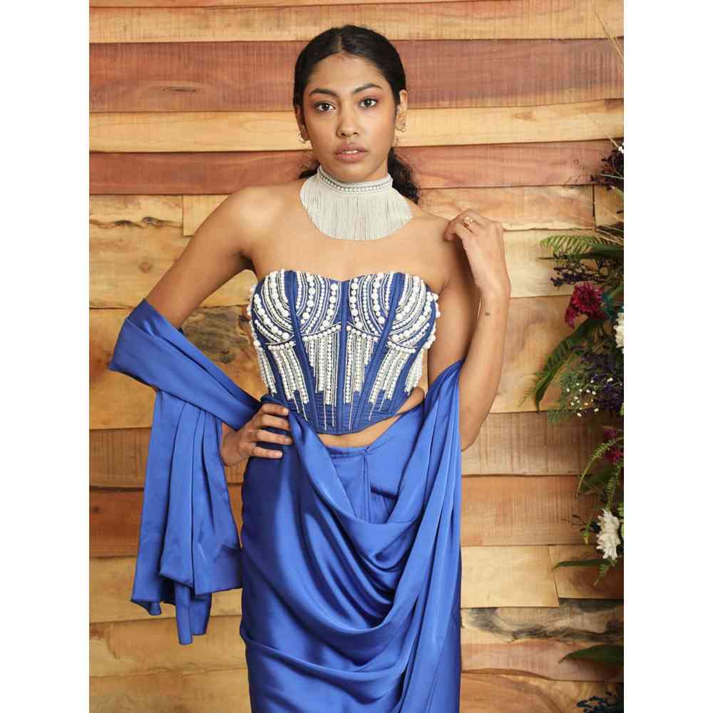 Saanjh by Lea Leila Sapphire Hand Embroidered Corset Without Sleeves