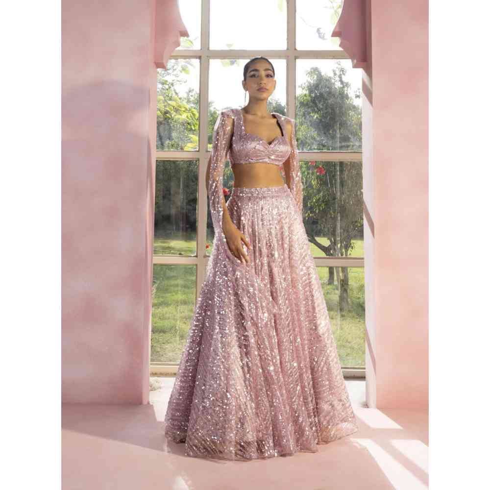 Saanjh by Lea Nohreen And Noora Lavender Embroidered Sequin Lehenga Set (Set of 2)