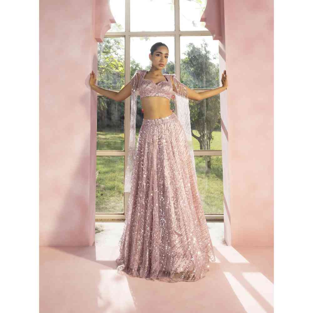 Saanjh by Lea Nohreen And Noora Lavender Embroidered Sequin Lehenga Set (Set of 2)