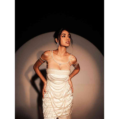 Saanjh by Lea Nadira White Pearl Hand Embroidered Sharara with Kurta (Set of 2)