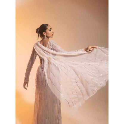 Saanjh by Lea Diya Blush Hand Embroidered Draped Saree with Stitched Blouse