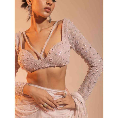 Saanjh by Lea Diya Blush Hand Embroidered Draped Saree with Stitched Blouse