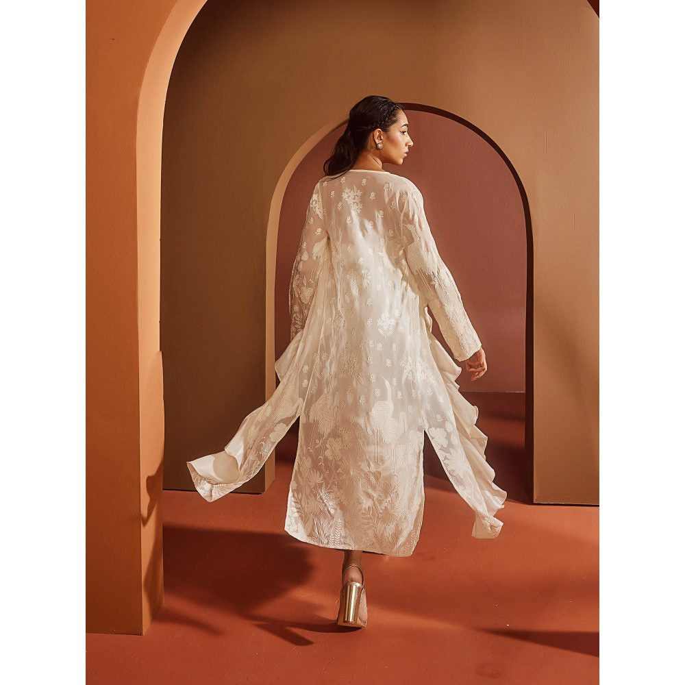 Saanjh by Lea Aashvi Ivory Shimmer Embroidered Fusion (Set of 3)