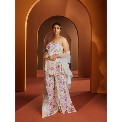 Saanjh by Lea Shyla Baby Blue Embroidered Sharara (Set of 3)