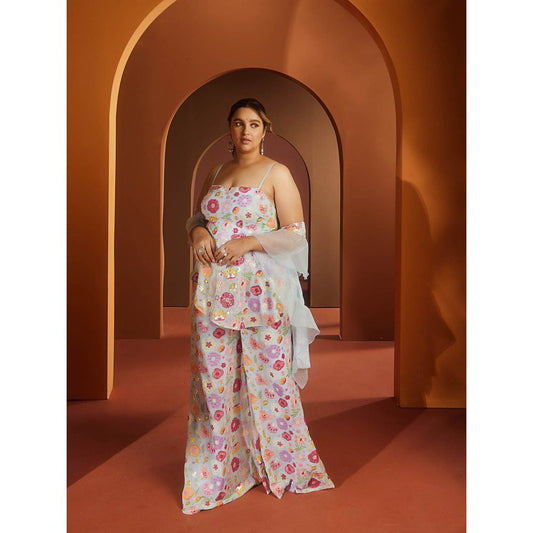 Saanjh by Lea Shyla Baby Blue Embroidered Sharara (Set of 3)