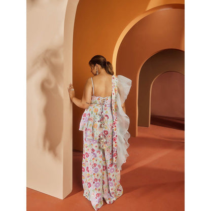 Saanjh by Lea Shyla Baby Blue Embroidered Sharara (Set of 3)