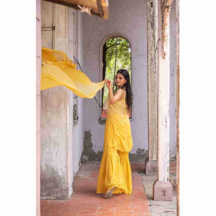 SAAYA THE LABEL Noor Chikankari Mukaish In Shades Of Yellow (Set of 3)