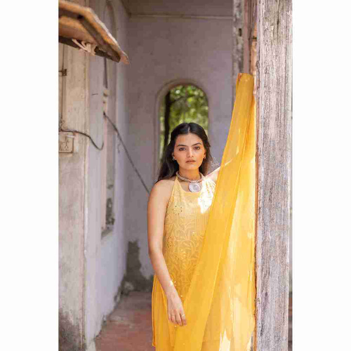 SAAYA THE LABEL Noor Chikankari Mukaish In Shades Of Yellow (Set of 3)