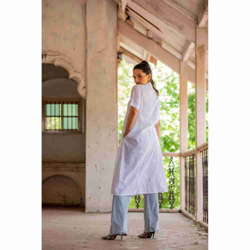 SAAYA THE LABEL Adya Pocket Shirt Dress Cum Kurta In Chikankari