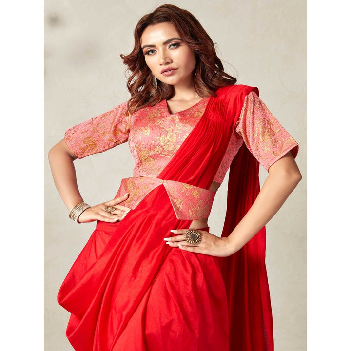 Shaily Red  Ready To Wear Saree With Stitched Blouse