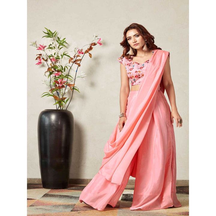 Shaily Peach Ready To Wear Saree With Stitched Blouse