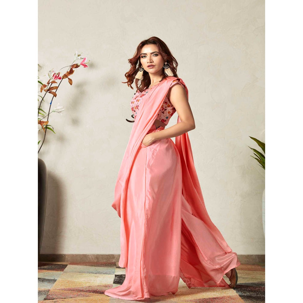Shaily Peach Ready To Wear Saree With Stitched Blouse