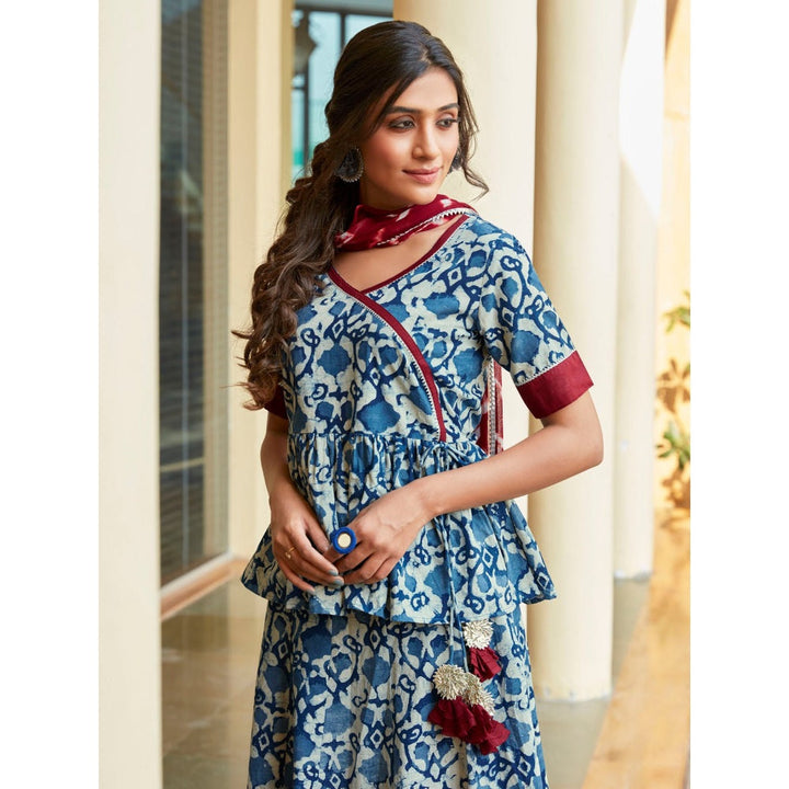 Shaily Maroon Printed Top With Skirt & Dupatta (Set of 3)