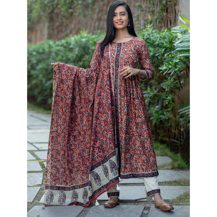 Shaily Saanjh Red & Beige color Printed Kurta and Pant with Dupatta (Set of 3)