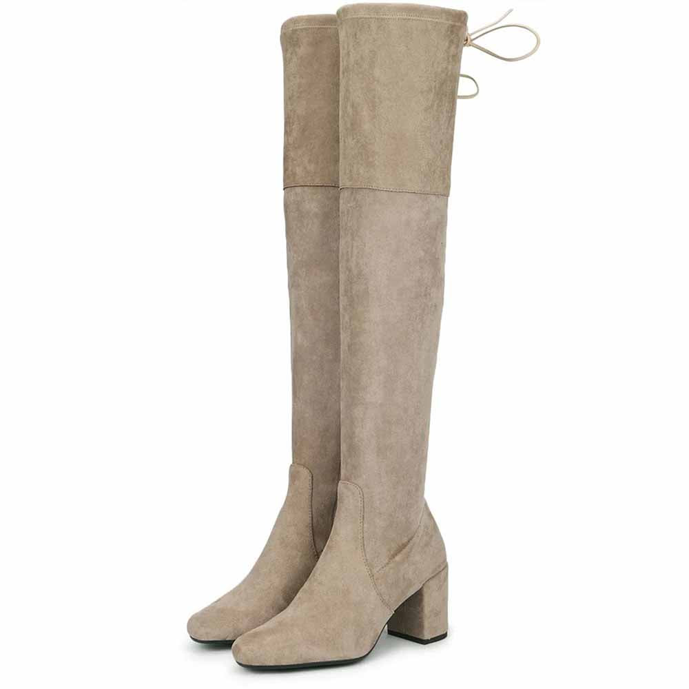 Saint G Women Taupe Stretch Suede Above The Knee Thigh High Boots