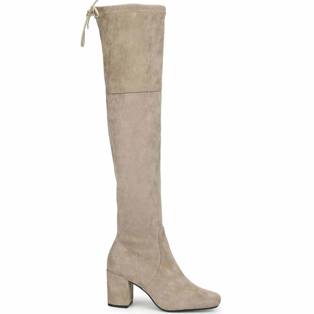 Saint G Women Taupe Stretch Suede Above The Knee Thigh High Boots