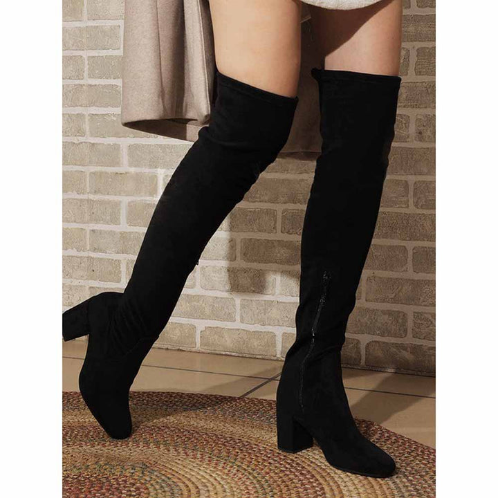 Saint G Women Black Stretch Suede Above The Knee Boots