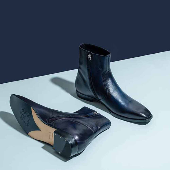 Saint G Navy Blue Leather Ankle Boots