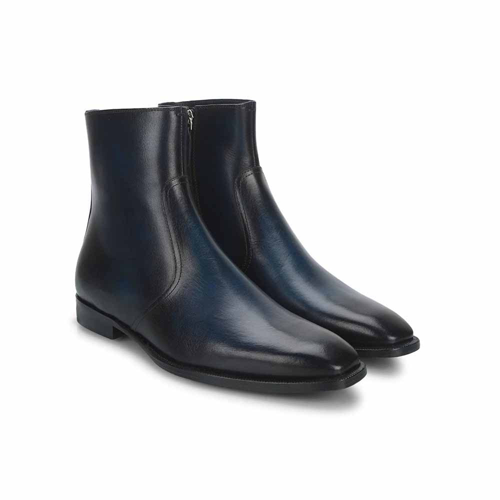 Saint G Navy Blue Leather Ankle Boots